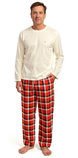 Men's 2 Piece Flannel Pajama Set. Style 4304. Color Red