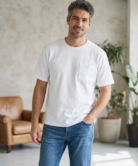 Mens Short Sleeve,Crew Neck, One Pocket , Comfortable Cotton T Shirt In Black & White . Style 101