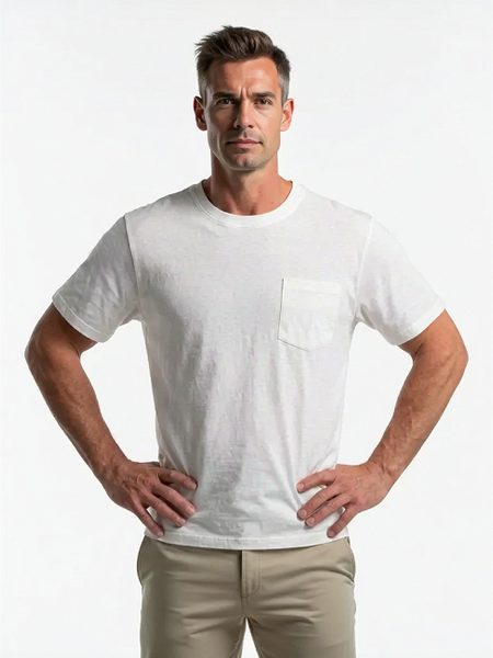 Mens Short Sleeve,Crew Neck, One Pocket ,Cotton T Shirt In Black & White . Style 101