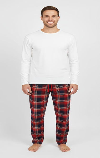 Men's 2 Piece Flannel Pajama Set. Style 4302. Color Red/Navy
