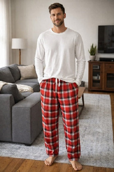 Men's 2 Piece Flannel Pajama Set. Style 4304. Color Red