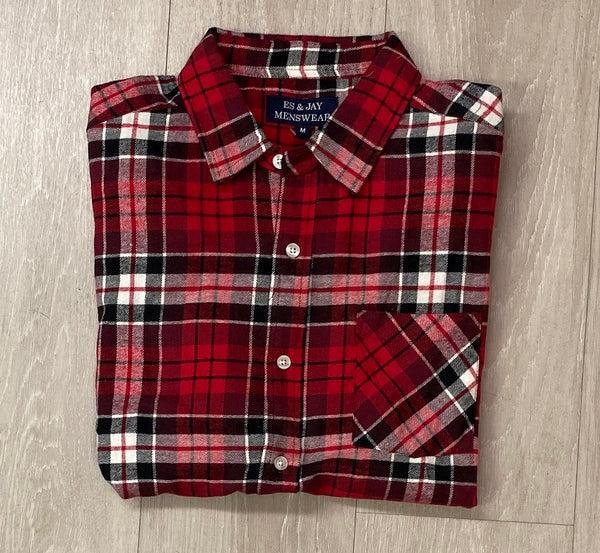 Men's Classic Long Sleeve Brushed Flannel Shirt. Red/Black Style 2232