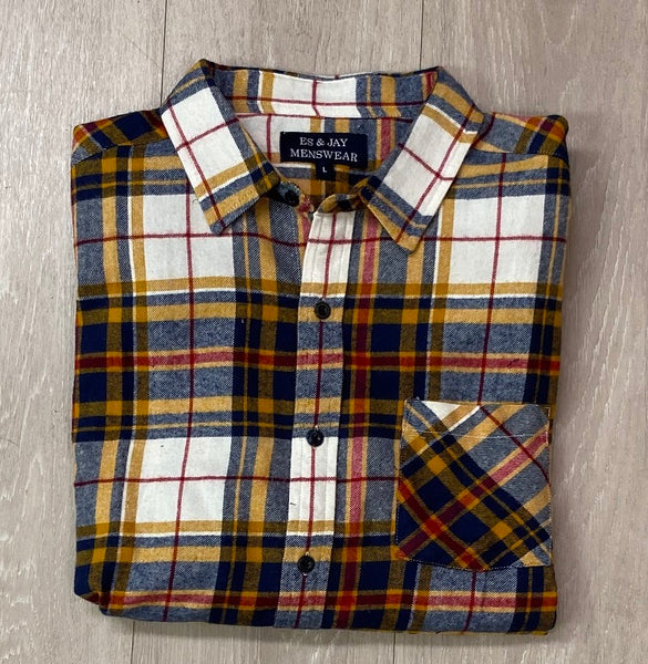 Men's Long Sleeve Brushed Flannel Shirt. Yellow/White. Style 2263