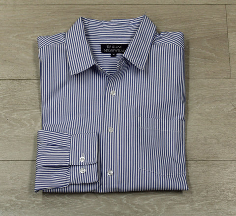 Men's Long Sleeve Pinstripe Dress Shirt. Blue/White. Style 2371