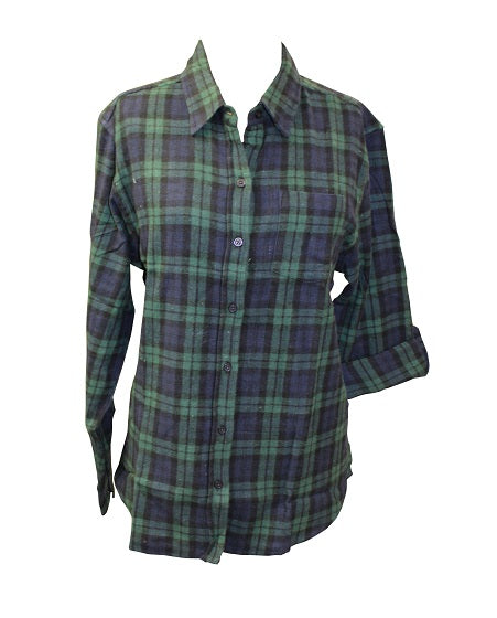 Ladies Long Sleeve, Roll Tab, Brushed Flannel Shirt. Olive. Style 2923