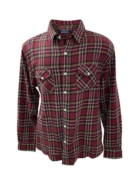 Men's Long Sleeve Brushed Flannel Shirt. Burgundy. Style 2969