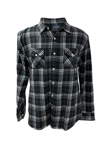 Men's Long Sleeve Brushed Flannel Shirt. Black. Style 2971