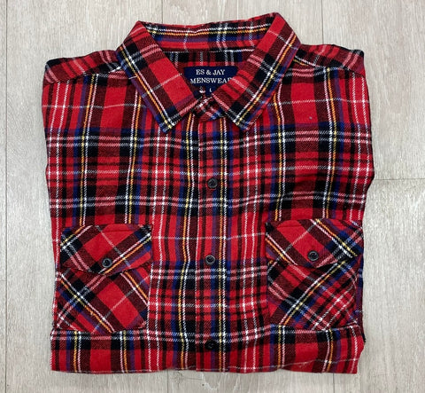 Men's Long Sleeve Brushed  Flannel Shirt. Red/Multi Style 2095
