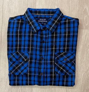 Men's Long Sleeve Brushed Flannel Shirt. Blue/Black. Style 2121