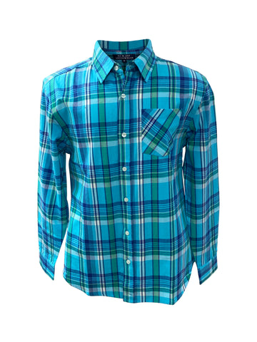 Long Sleeve Men's Indian Madras Check Shirt in cotton. Blue Style 3029