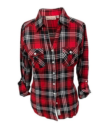 Ladies Long Sleeves, Roll Tab, Light Brushed Flannel Shirt. Red/White Style 52961