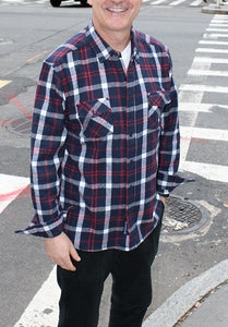 Men's Long Sleeve Brushed Flannel Shirt. Navy/Red Style 2149