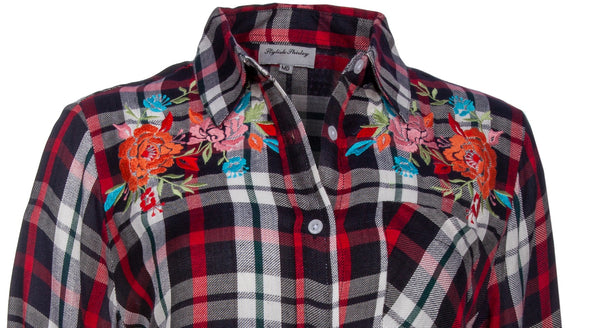 Plaid shirts for women with Embroidery