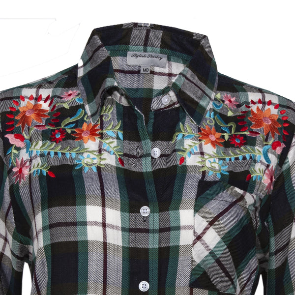 Plaid shirts for women with Embroidery