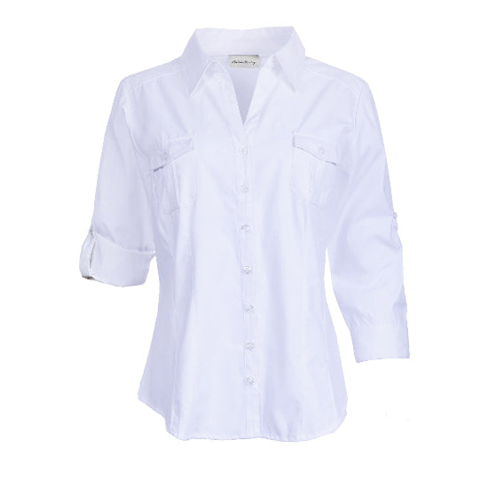 Chemise Femme Style & Co Taille M – Blanc Coton Brodé, Manches Longues Ou 3/4, Occasion Très Bon état