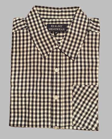 Men's long sleeve button down gingham check shirt black/white. Style 3526