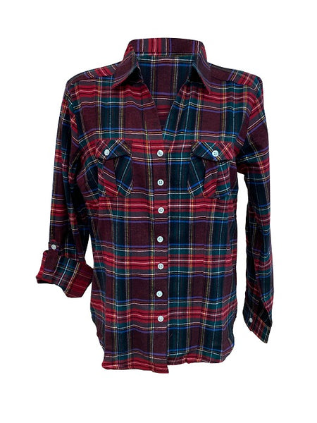 Ladies Roll Tab Sleeves, Light Brushed Flannel Shirt. Black/Red Style 2264