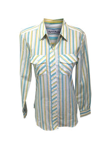 Ladies Long Sleeve, Light Weight, Cotton Stripe Shirt. Blue/White. Style# 150302A