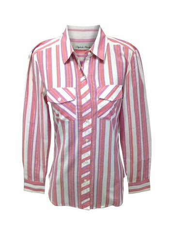 Ladies  Long Sleeve, Light Weight Cotton, Stripe Shirt.   Pink/white Style #150302F