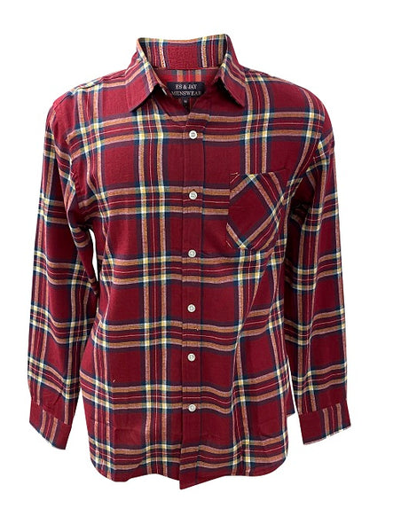 Men's Long Sleeve Cotton Twill Shirt. Red plaid. Style 2947